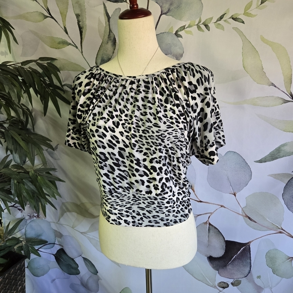 SO SIK | Dolman Sleeve Top in Black/White Leopard Print sz M
